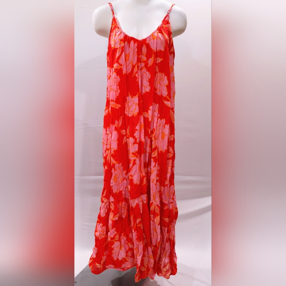 Olivaceous Red and Pink Floral Maxi Skirt